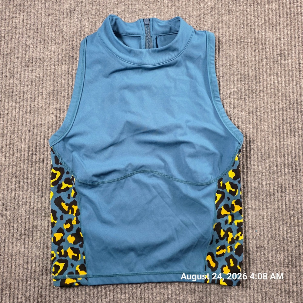 Sweaty Betty London Teal Leopard Print Zip Back Athletic Tank Top SB8903CA US 6